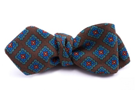 Wool Challis Bow Tie in Brown with Green, Blue, Red and Yellow Pattern - Fort Belvedere