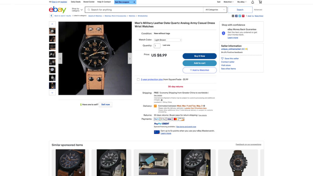 eBay dress watch listing
