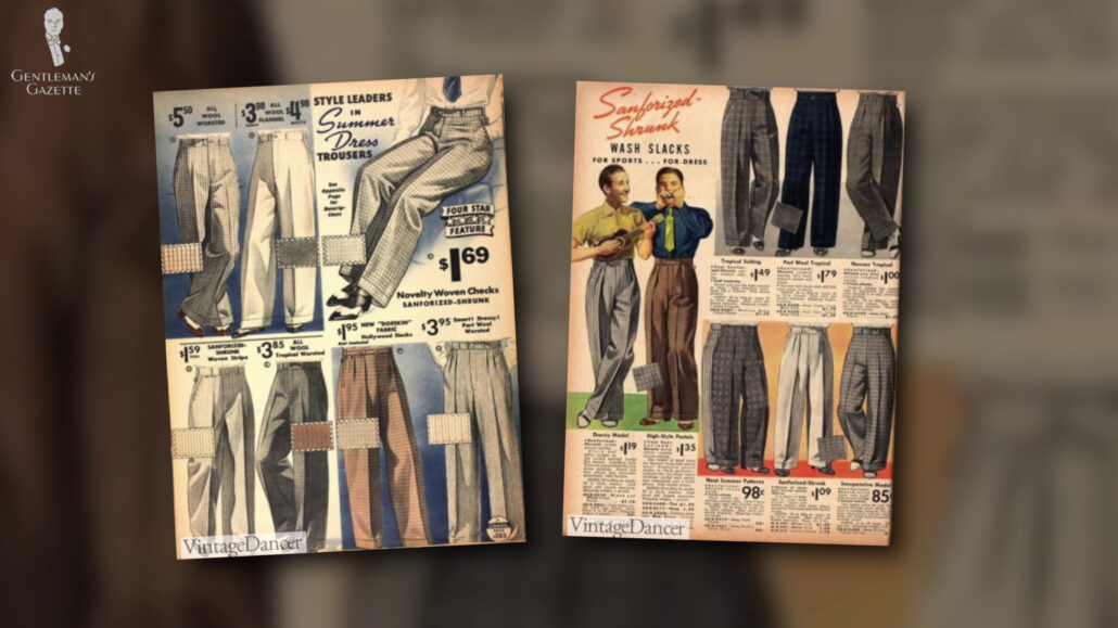 Pleated trousers ad in the 1930s.