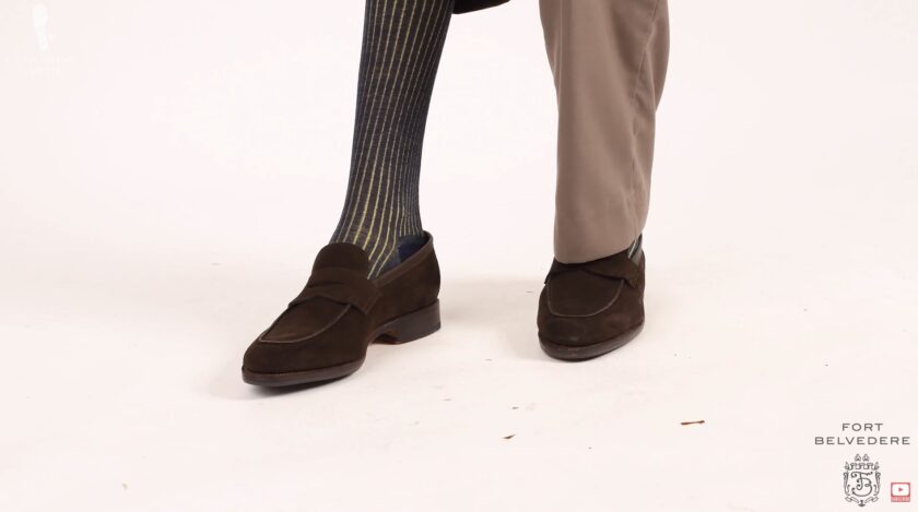 Navy and Yellow Shadow Stripe Ribbed Socks from Fort Belvedere