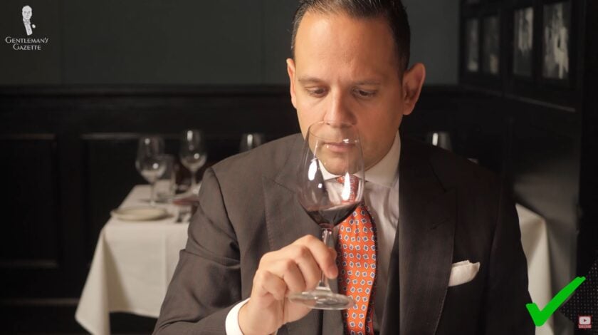 Wine Glass When drinking with a wine glass, hold it by the stem