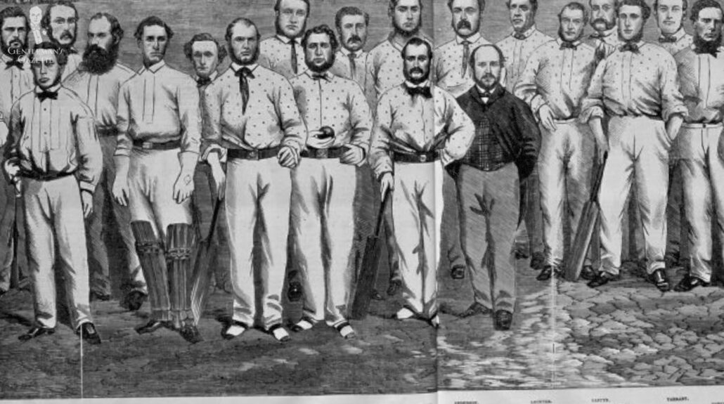 Cricketers wearing contrasting shoes in 1864.
