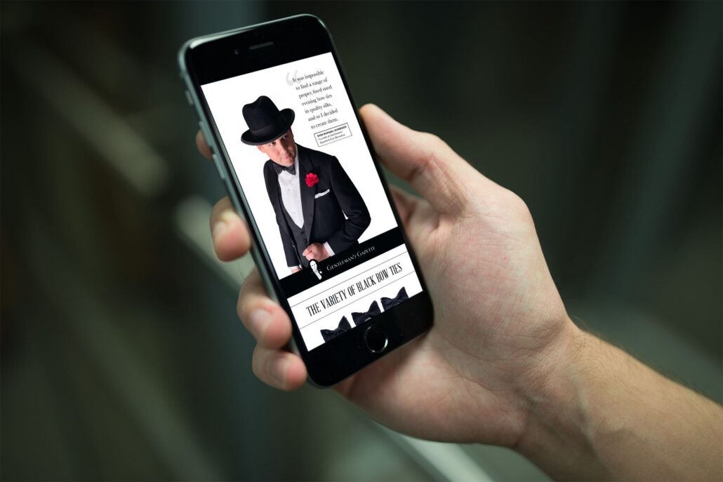 An image of the black tie guide displayed on a cell phone