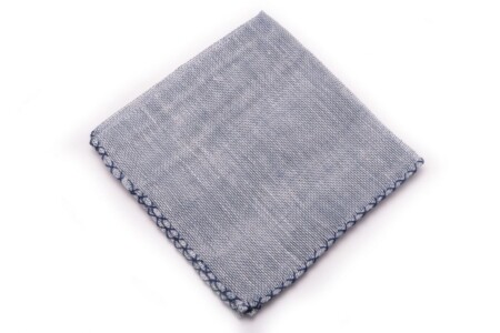 Dark Blue Handcrafted Linen Pocket Square with Navy Blue Handrolled X Stitch - Fort Belvedere