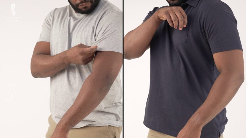 Kyle wearing a Sunspel everyday classic t-shirt and the Riviera mdoel