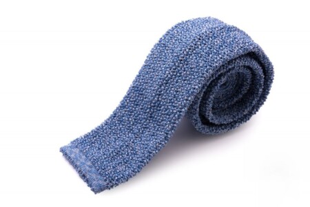 Light Blue Mottled Knit Tie Cri De La Soie Silk