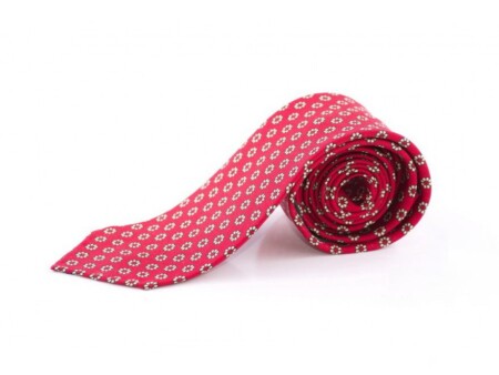 A red tie with geometric pattern 