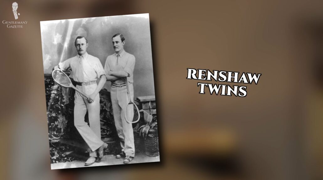The Renshaw Twins, famous tennis players, wearing white and two-toned shoes.