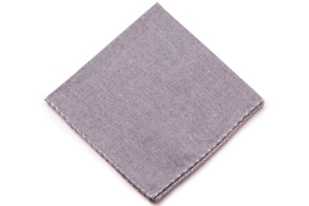 Soft Light Gray Cotton Flannel Pocket Square with handrolled light gray X-stitch edges