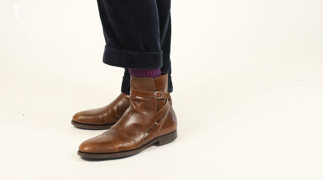 A pair of well-fitting corduroy trousers is a good choice for homewear (Pictured: Shadow Stripe Ribbed Socks Navy Blue and Red from Fort Belvedere)