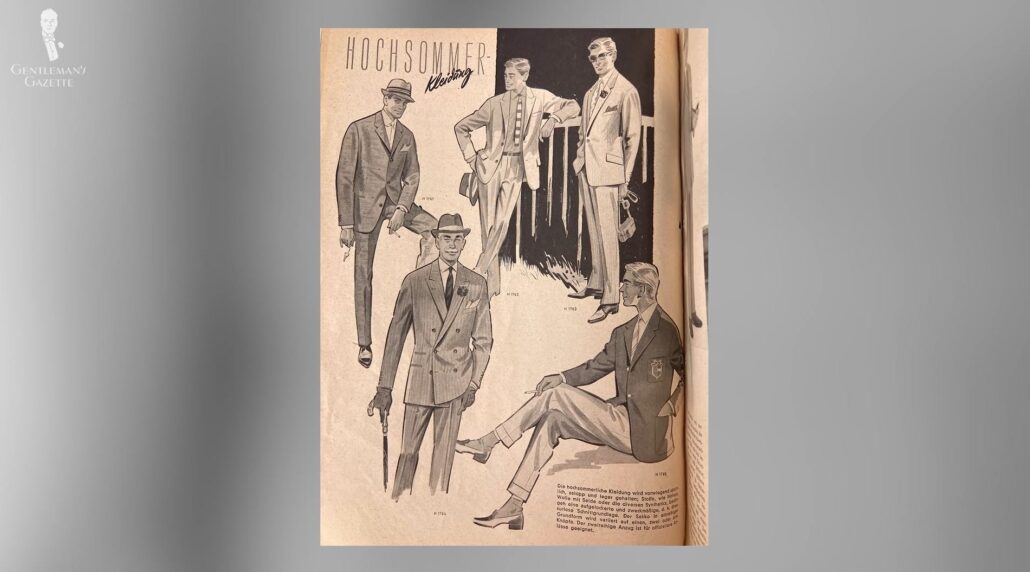 Gentlemen in their midsummer domestic clothing on a vintage magazine