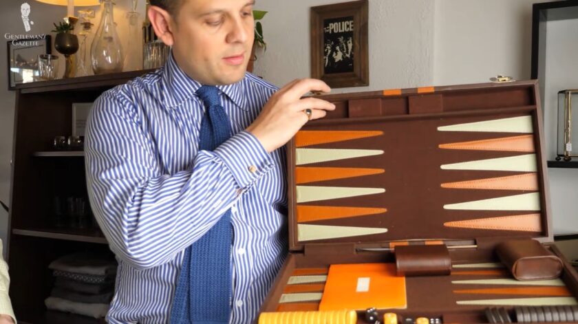 Raphael shows a vintage backgammon game