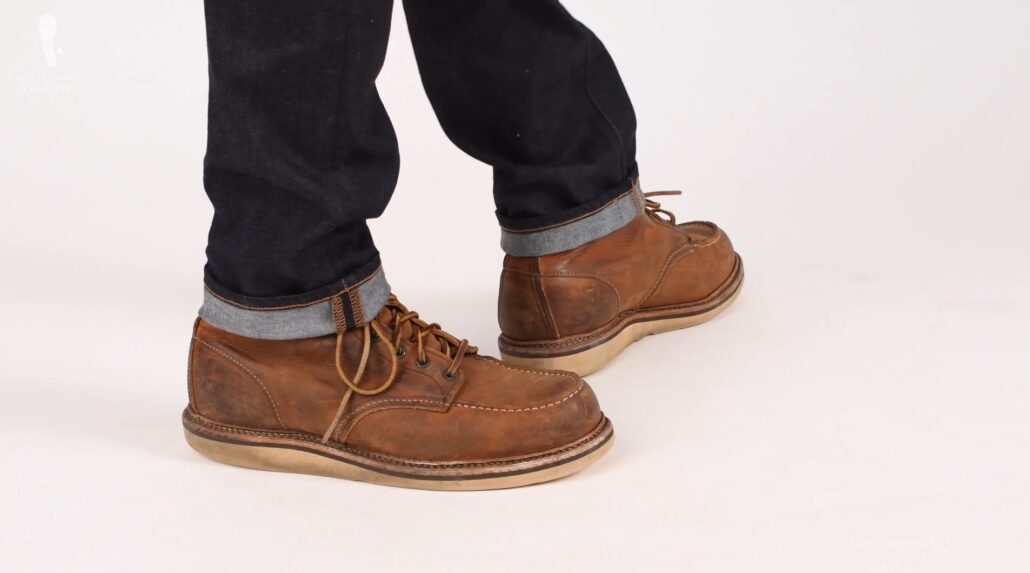 A pair of the Classic 6-Inch Moc-Toe boot from the Red Wing Heritage Collection
