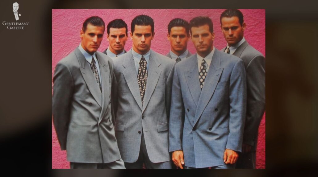 Gentlemen wearing power suits in the 1980s