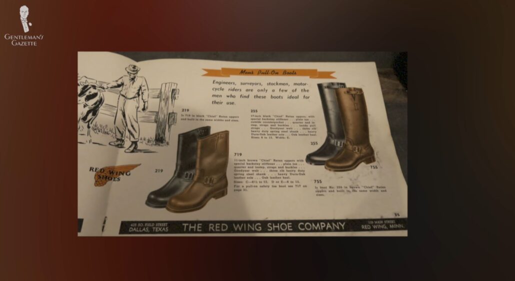 The Black and Brown Chief pull-on boots on a vintage Red Wing catalogue