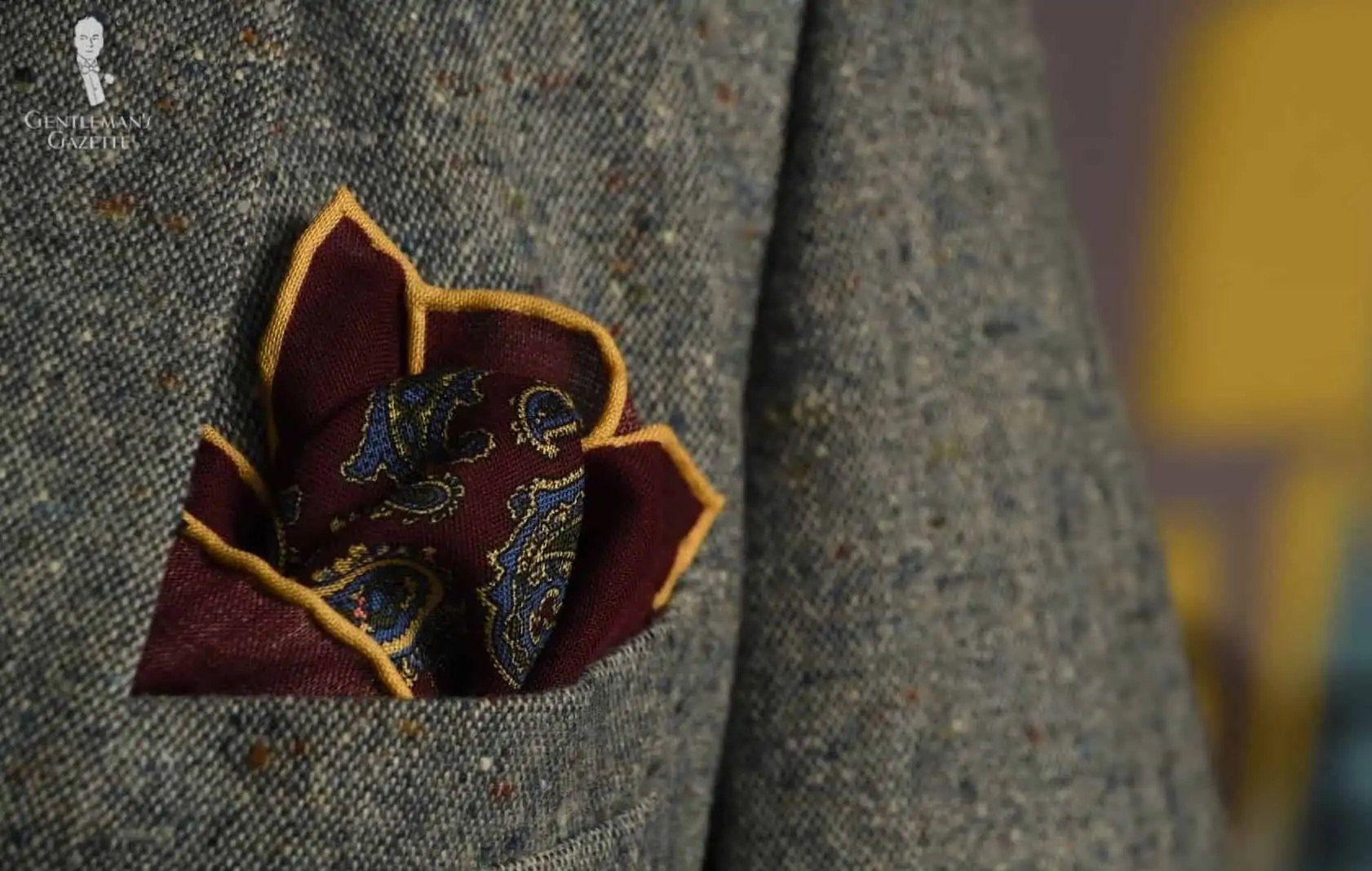 A Burgundy Silk Wool Pocket Square with Paisley from Fort Belvedere