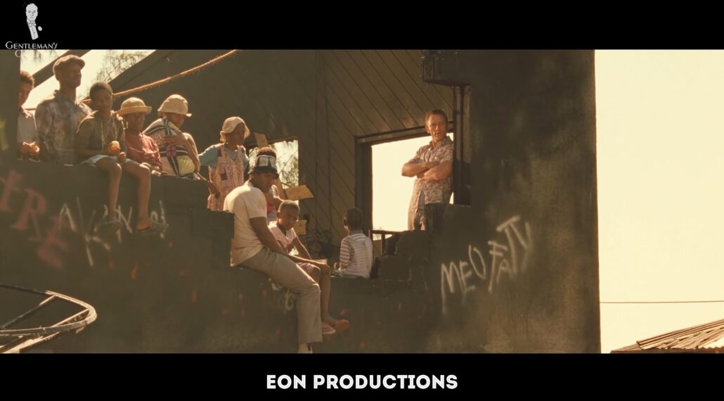 Bond wears a tropical shirt in the opening scene [Image Credit: EON Productions]