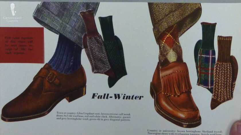 A Fall-Winter ad of different patterned vintage socks