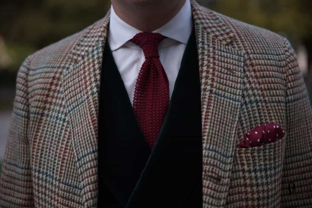 Burgundy Prince of Wales jacket with green overcheck.
