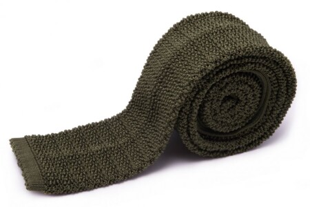 Knit Tie in Solid Olive Green Silk - Fort Belvedere