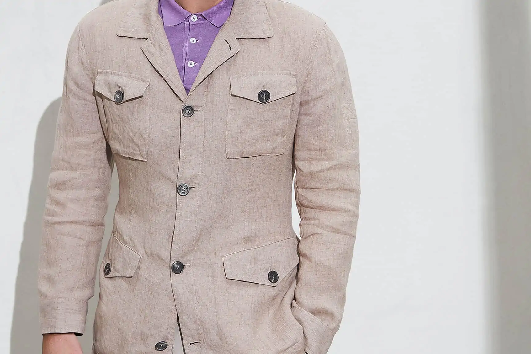 A field jacket and Cucinelli safari jacket. Notice that the bottom pockets are flap but not patch pockets while the top pockets are hybrid flapped patch pockets.