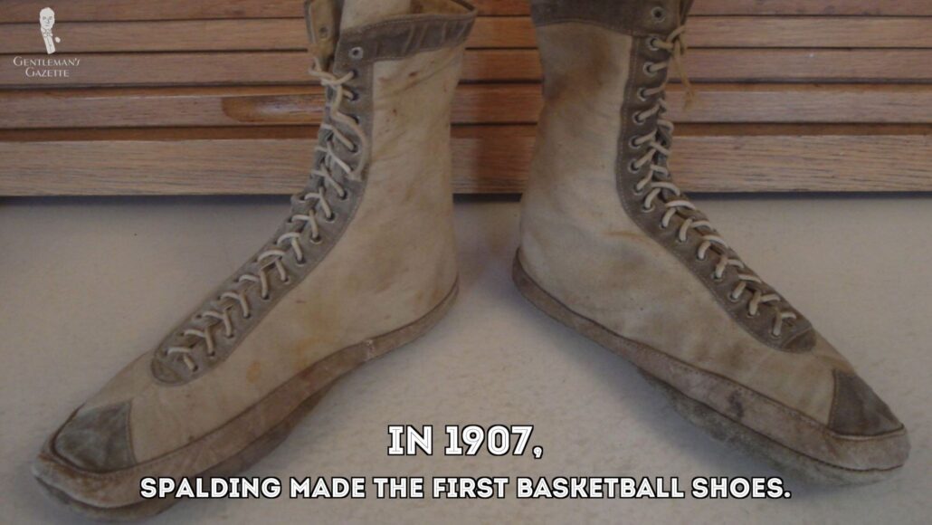 A vintage pair of Spalding basketball shoes [Image Credit: Deb Burr of whiskeypointpottery]