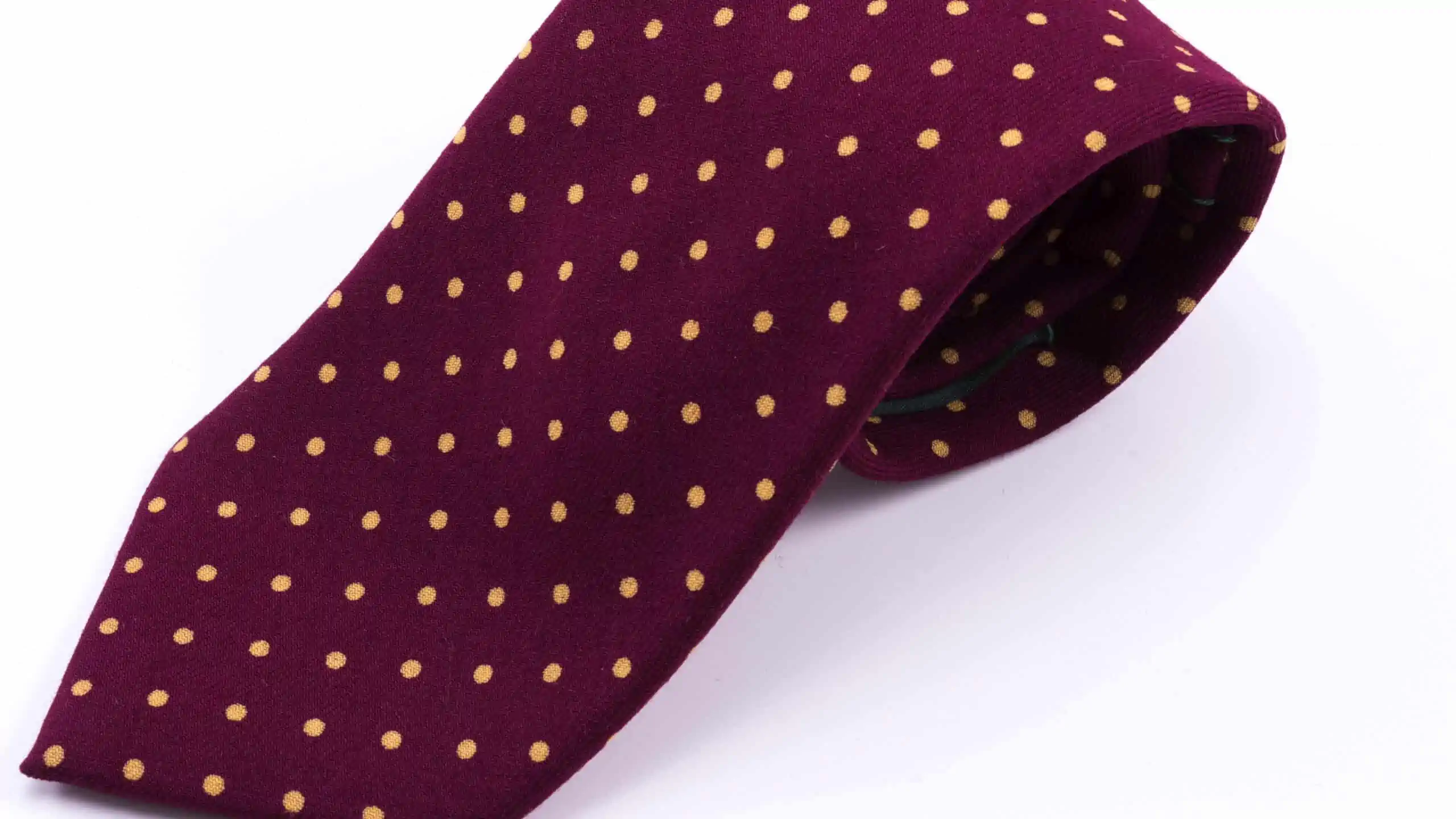 Wool Challis Tie in Burgundy with Yellow Polka Dots - Fort Belvedere