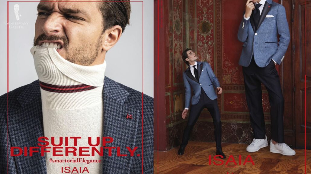 Two Isaia ads from different campaigns: "Suit up differently" (left) and MiniMe" (right), both by the ad agency, Paola Manfrin [Image Credit: Ads of the World]
