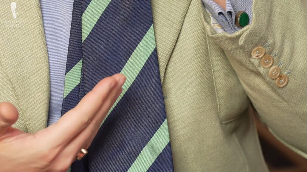 A typical European tie has stripes going towards the heart