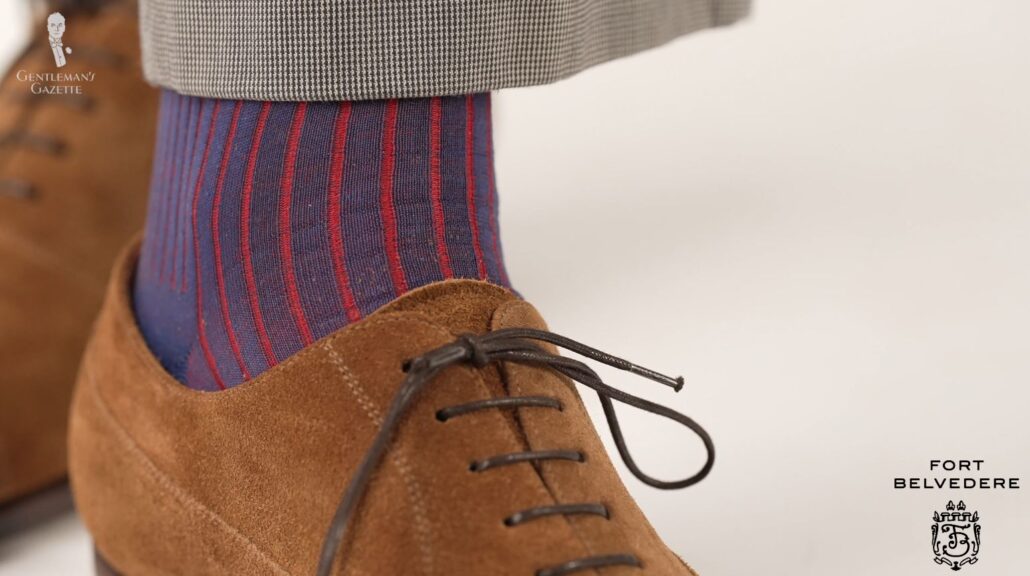 Shadow Stripe Socks in Navy Blue and Red from Fort Belvedere