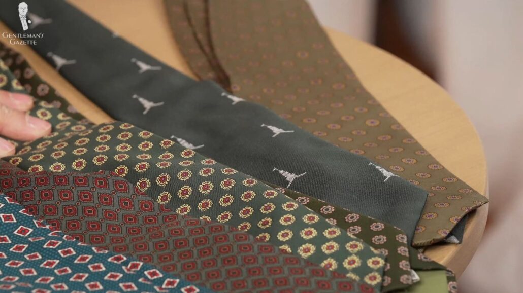 Vintage micropatterned ties in shades of green