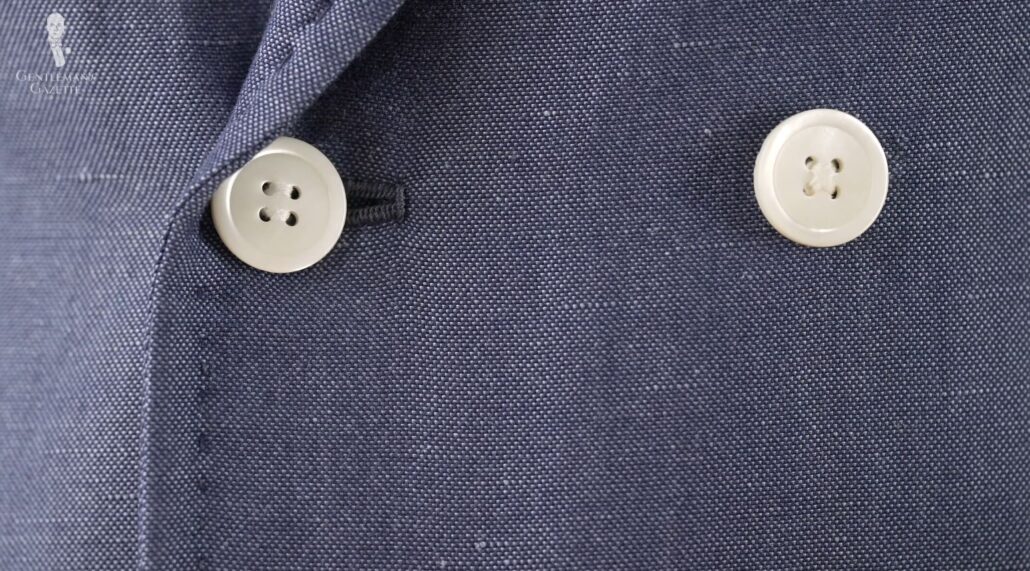Mother of pearl buttons on Raphael's double-breasted Isaia sport coat