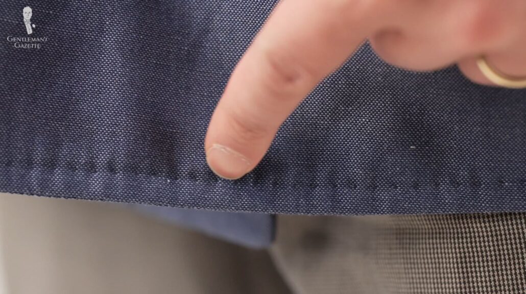 Pique stitching on the Isaia jacket's hem