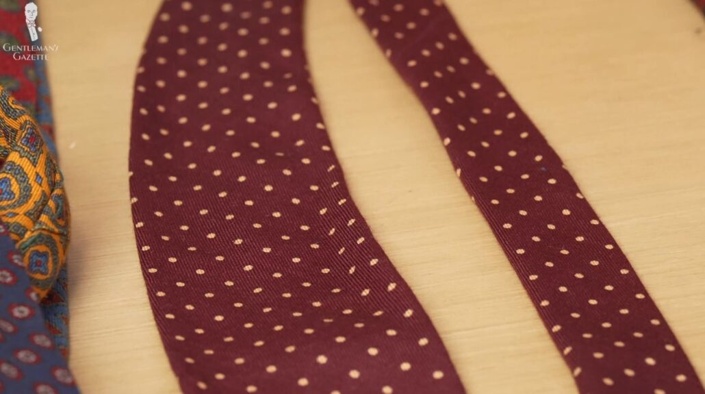 Wool Challis Tie in Burgundy with Yellow Polka Dots from Fort Belvedere