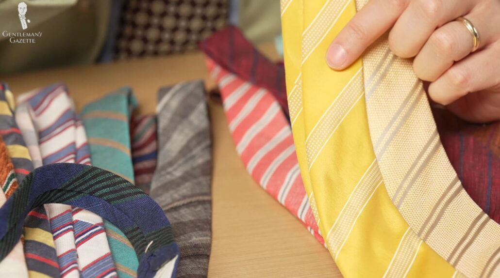 Raphael shows two contrasting yellow ties; both are great summer choices!