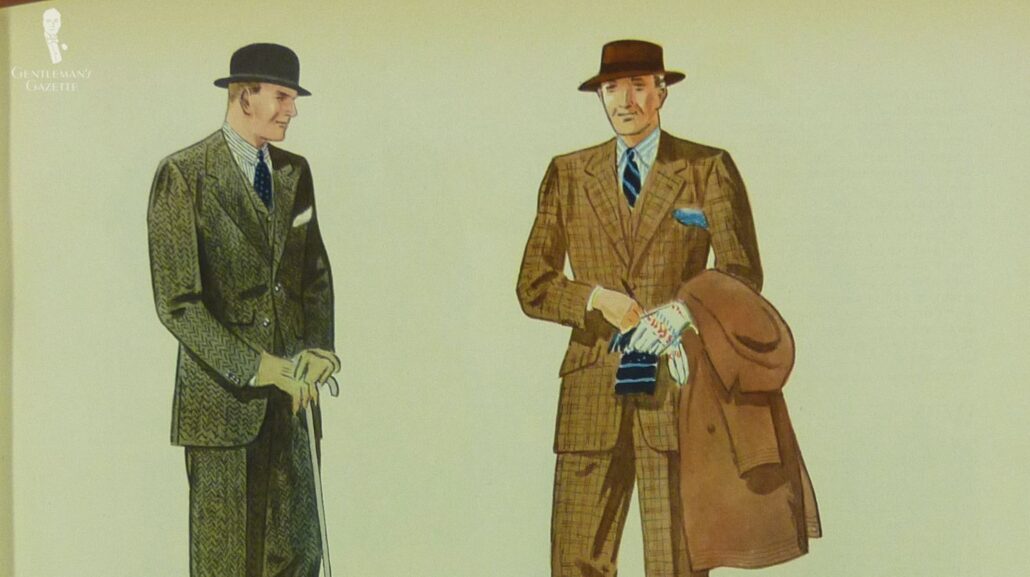 In the past, ties signify one's social status. Here we see two gentlemen in the 1930s wearing patterned ties matching their suits.