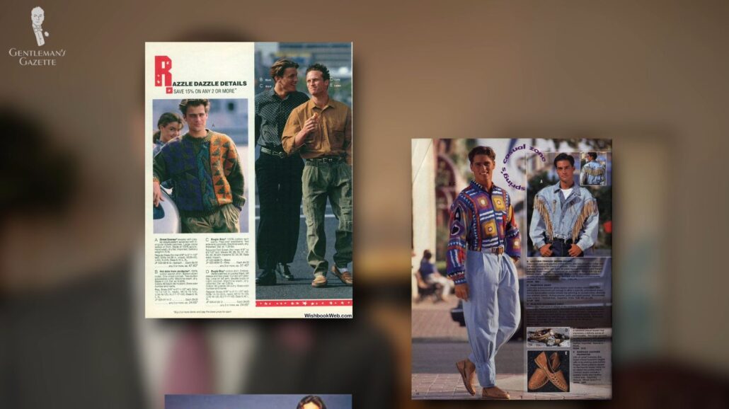 Ads showing men in the 1990s donning baggy trousers [Image Credit: Newstock (left) and Matthew Valencia (right)]