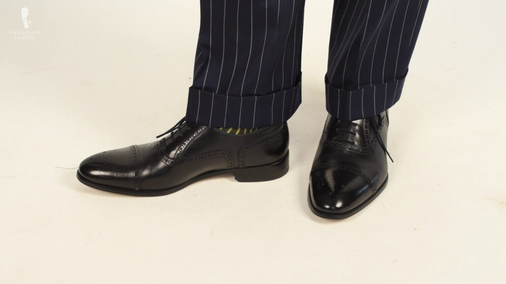 All-black leather dress shoes.