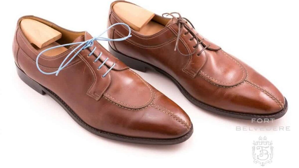 Brown Derby Shoes with Light Blue Shoelaces by Fort Belvedere (Before and After)