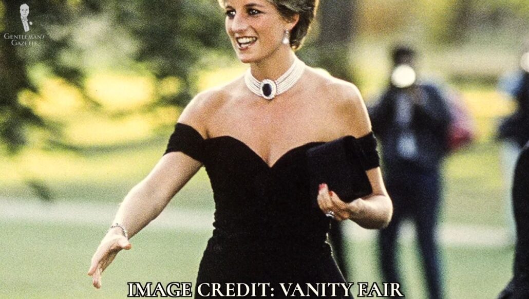 A 1994 photo of Princess Diana in a black gown [Image Credit: Vanity Fair]