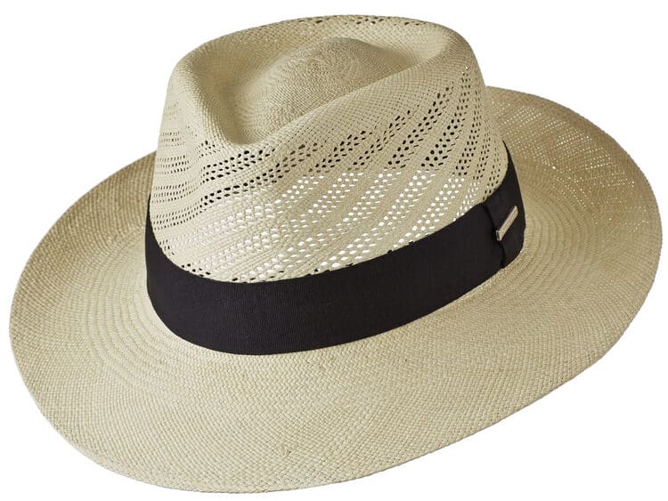 Superfine Regimental Panama Hat by Christys' of London Blue Grey Striped Band 