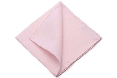 Pale Pink Linen Pocket Square with handrolled white X-stitch edges