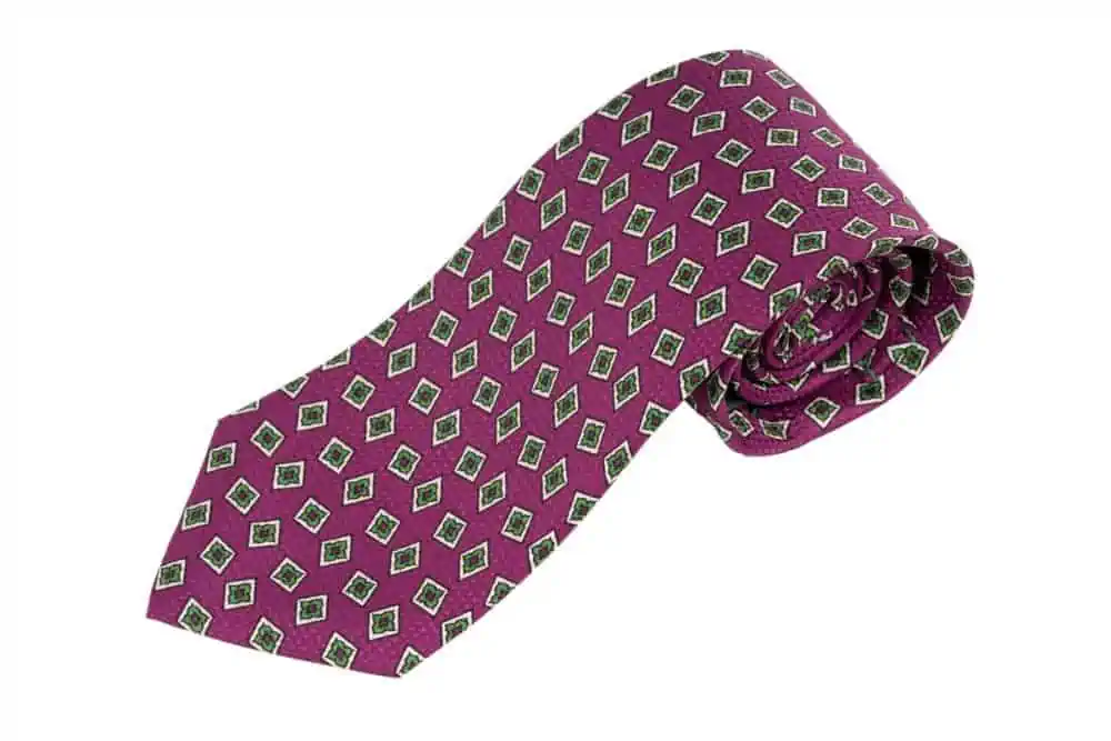 Begonia Purple Jacquard Woven Tie with Printed Green and White Diamonds