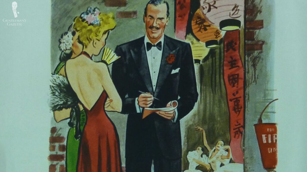 An illustration of a gentleman in the 1930s in a Black Tie attire