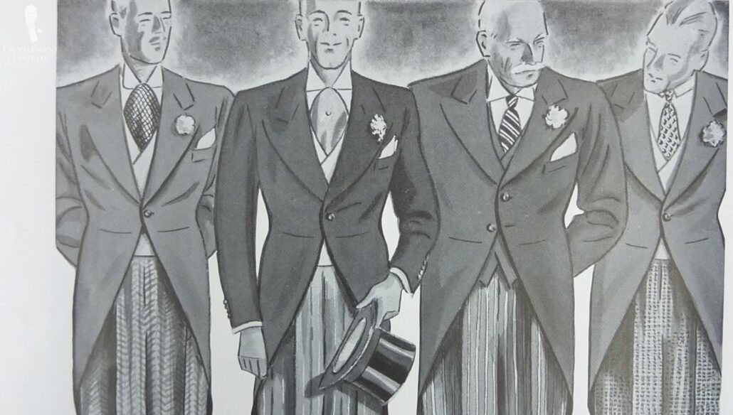 Vintage gentlemen in morning coats for a wedding ceremony