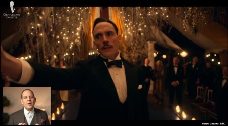 Oswald Mosley in a Black Tie ensemble [Image Credit: BBC]