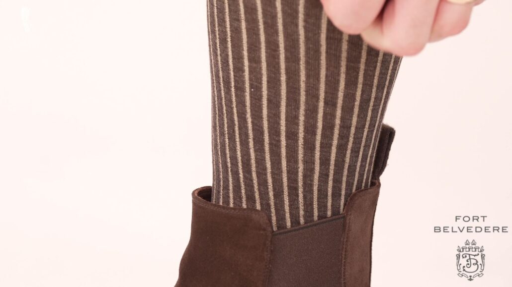 Shadow Stripe Ribbed Socks Dark Brown and Beige from Fort Belvedere