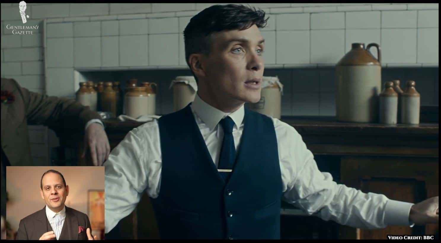 Tommy Shelby’s tie bar is intentionally attached to the tie so high up [Image Credit: BBC]