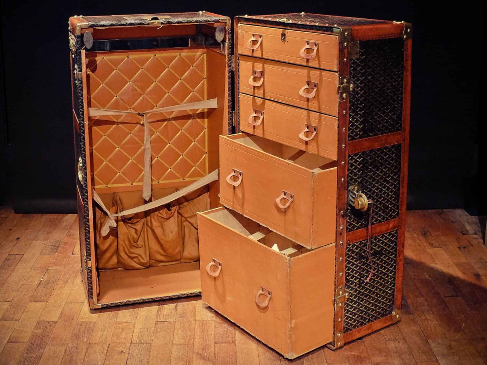 An exquisite Goyard wardrobe trunk is perfect for the most discerning aristocrat who doesnt carry his own bags