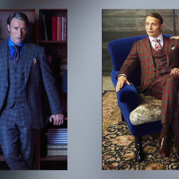 Hannibal's outfits include bold checks, jewel-toned shirts, and large paisley ties tied in Balthus knots.